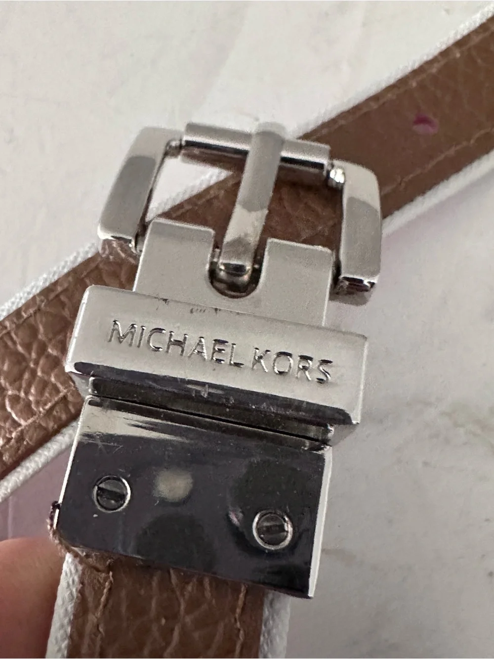 Michael Kors Reversible Belt PINK CANVAS BROWN LEATHER LARGE